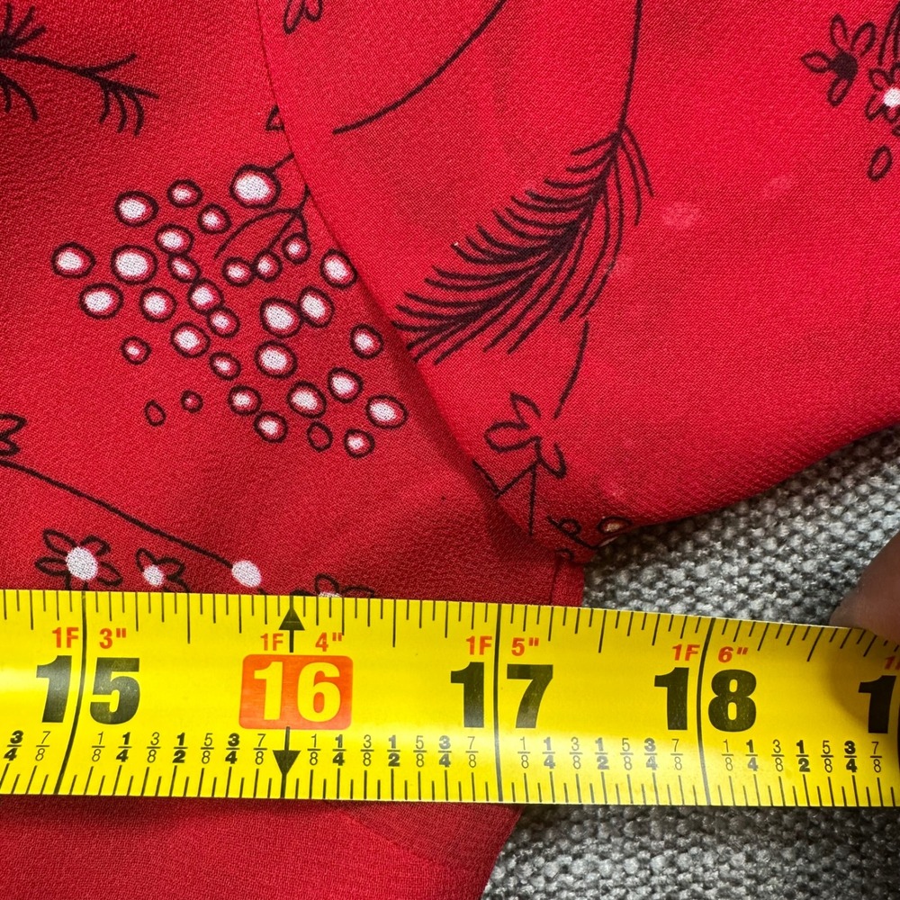 Madewell Floral Mini Dress Women 4 Red Long Sleeve V-Neck Wrap Style - Picture 6 of 9